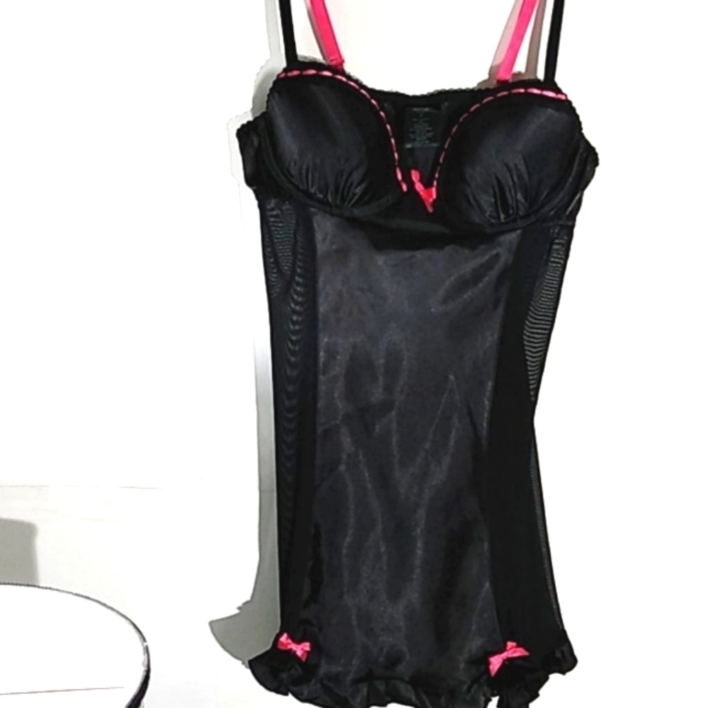 APT 9  INTIMATE LINGERIE SATIN BLACK SHEER CHEMISE SIZE SMALL